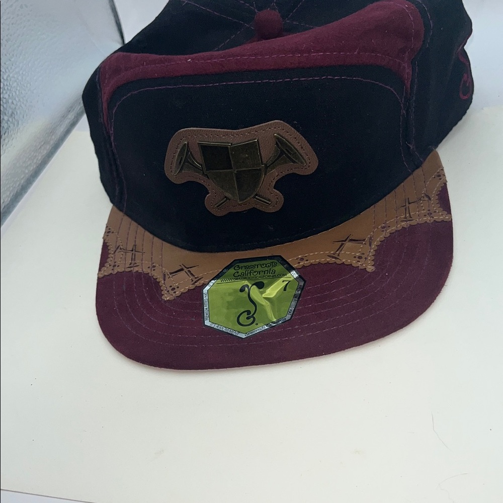 NEW Grassroots California Badge Fitted Hat Cap Size 7 100% Hemp 100% Satin RARE